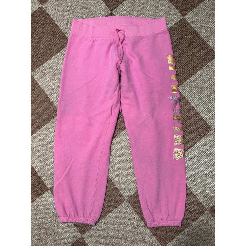 Victoria's Secret PINK Favorite Sweats Joggers Pink Gold Rhinestone Graphic S